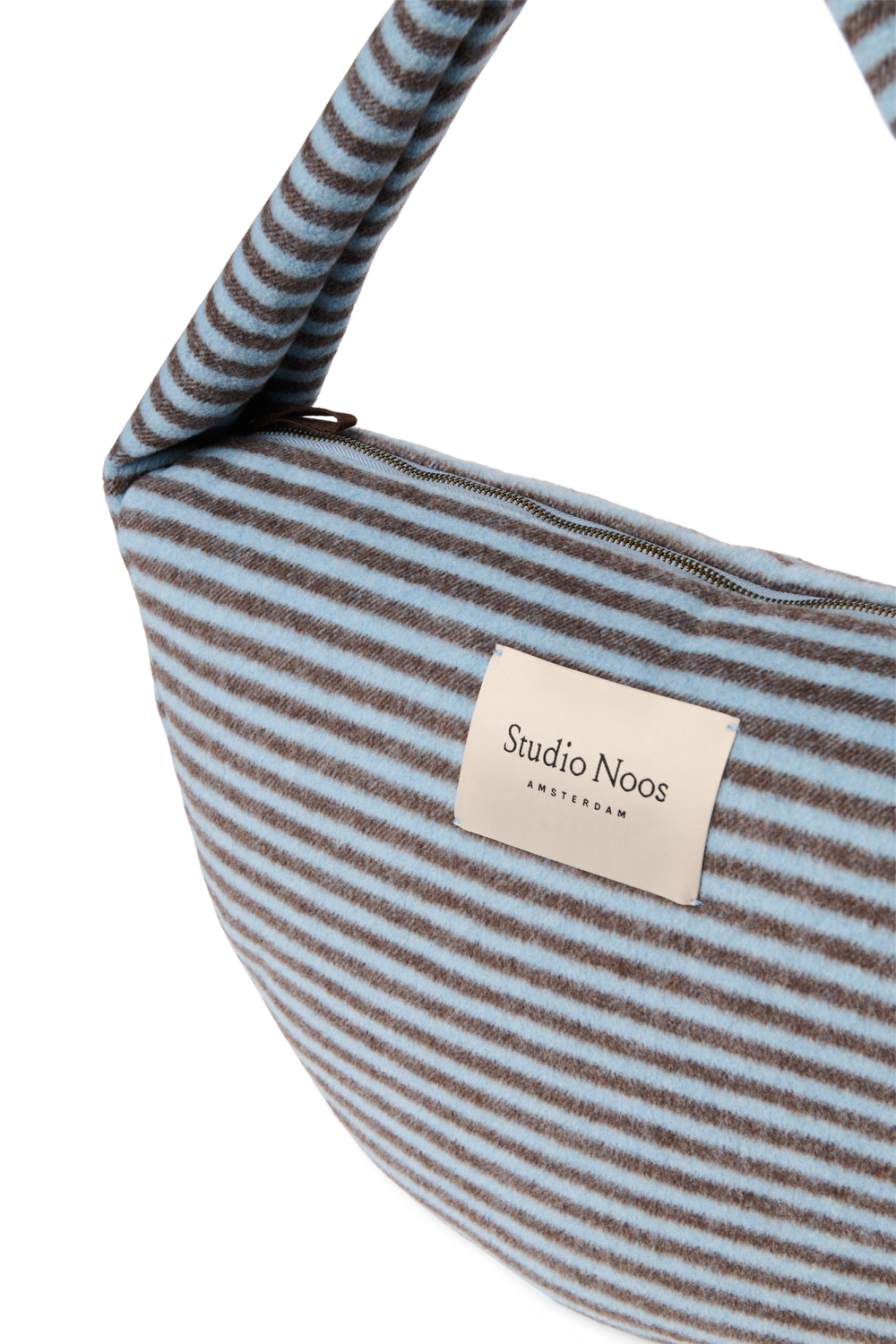 Stripy Wool Cross Body Bag | Lichtblauw / Bruin