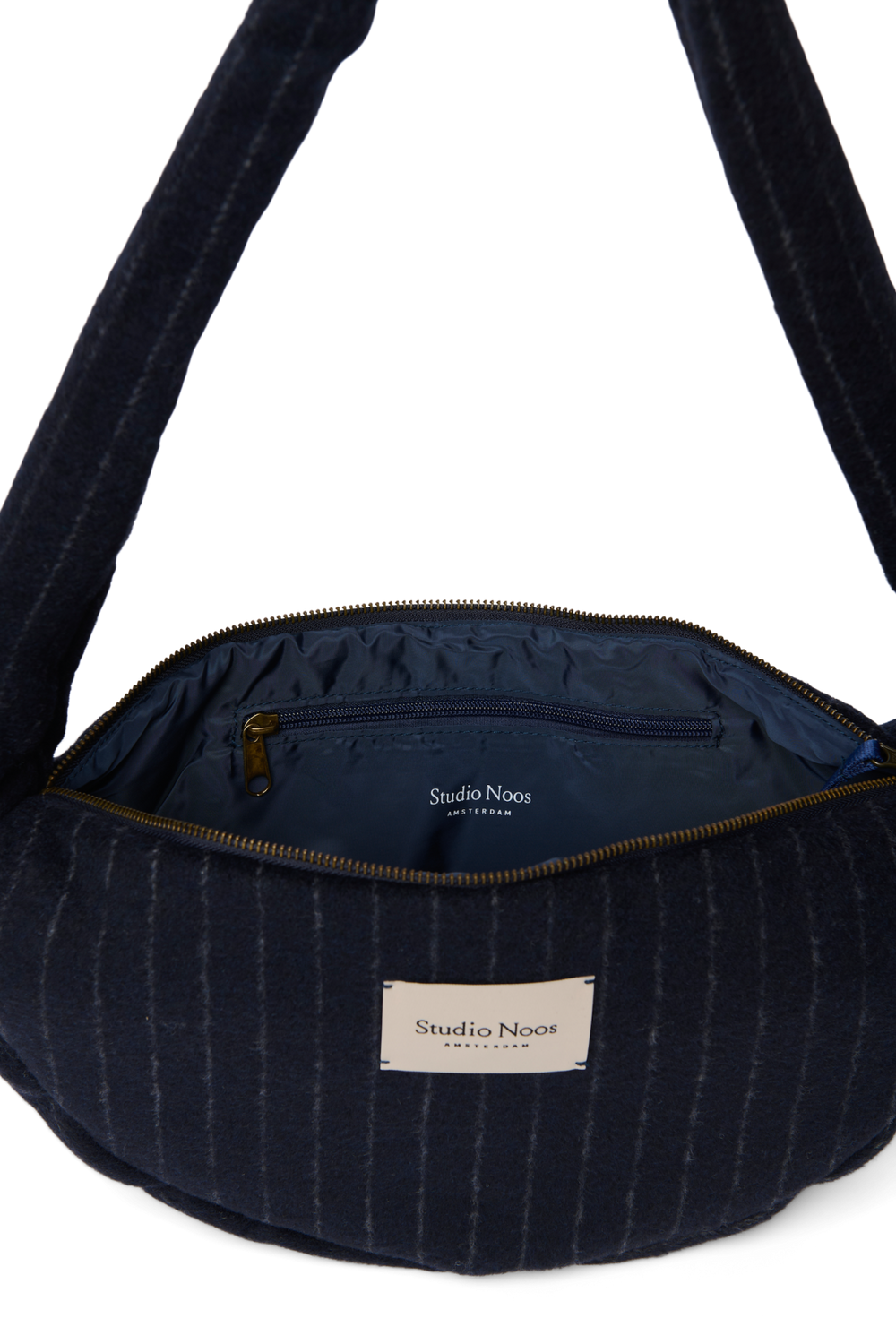 Flannel Chalkstripe Mini Cross Body Bag | Dark Blue