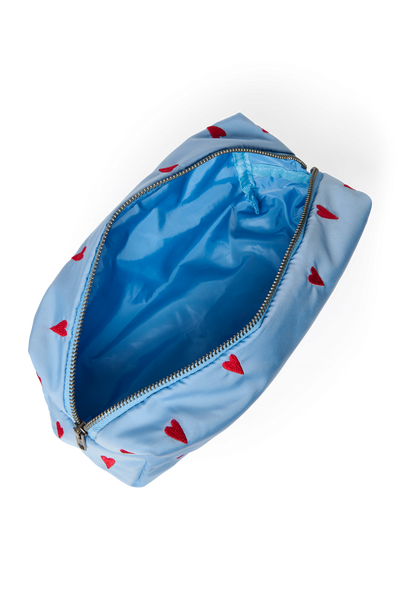 Pochette puffy bleu clair à cœurs