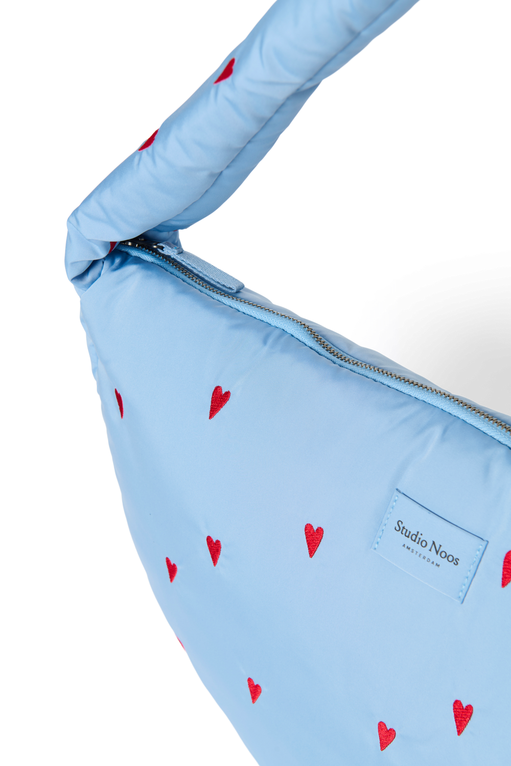 Puffy Cross Body Bag | Light Blue Hearts