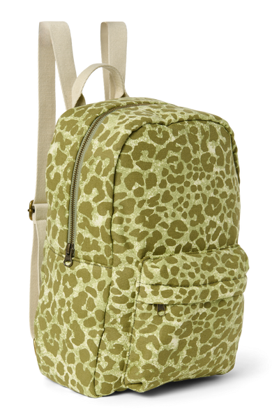 Cotton Midi Backpack | Green Leopard