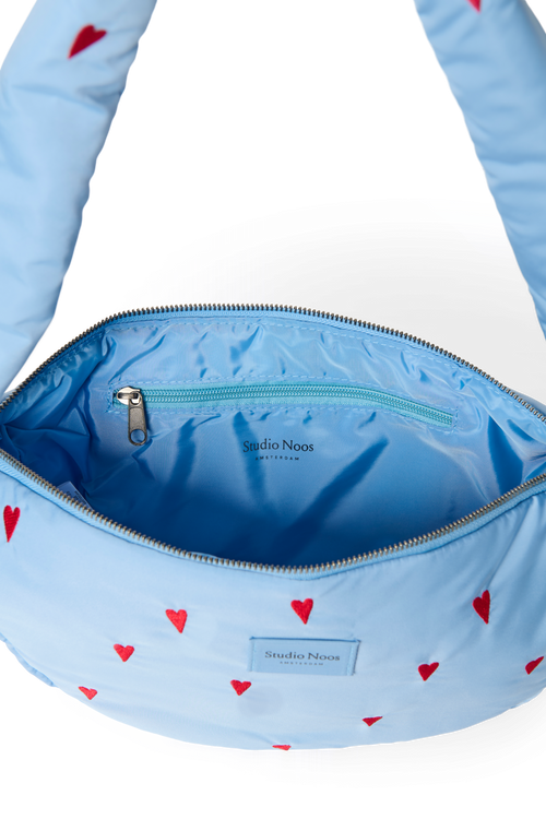 Mini sac bandoulière Puffy bleu clair à cœurs