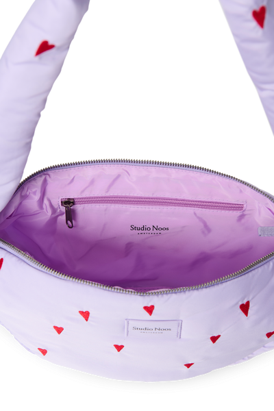 Mini sac bandoulière puffy violet à cœurs