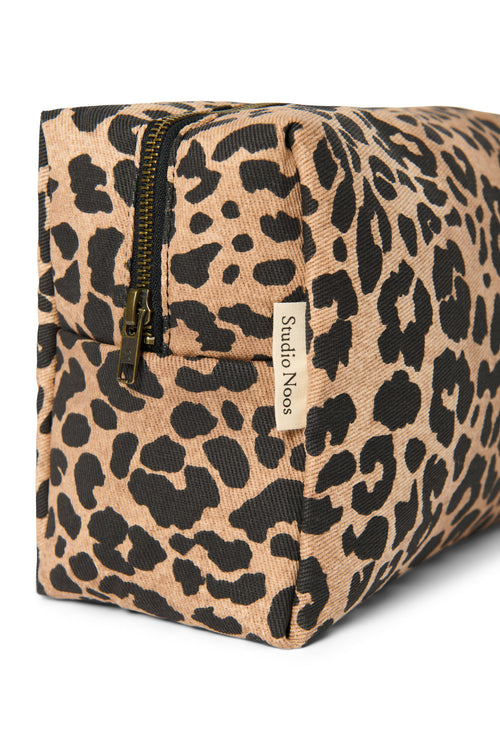 Brown Leopard Cotton Trousse de Toilette