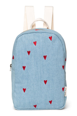 Denim Mini Backpack | Blue Hearts
