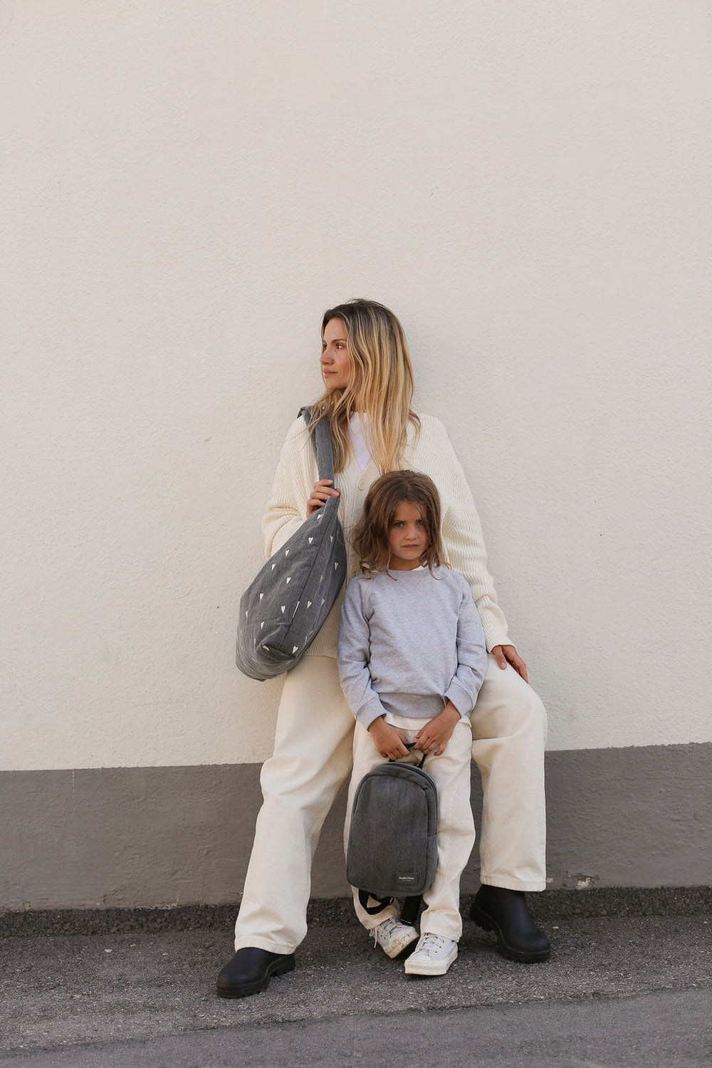 Denim Diaper Bag | Grey Hearts