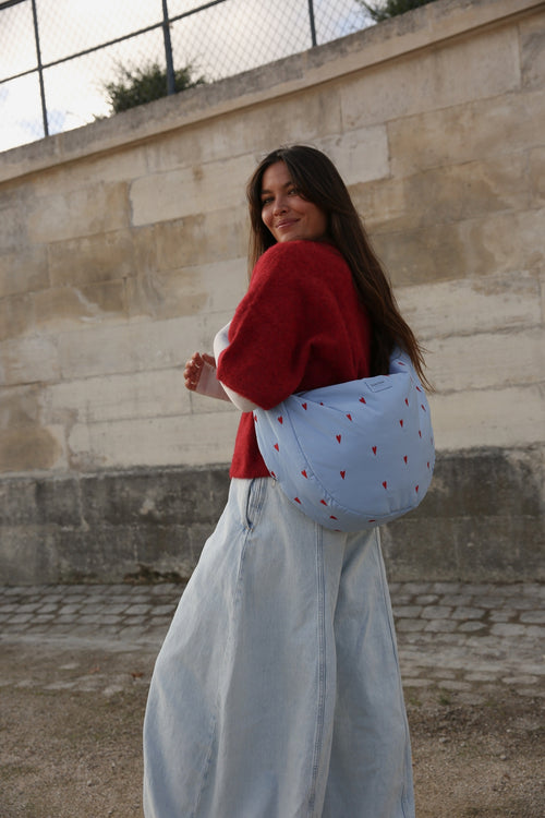 Sac bandoulière puffy bleu clair à cœurs