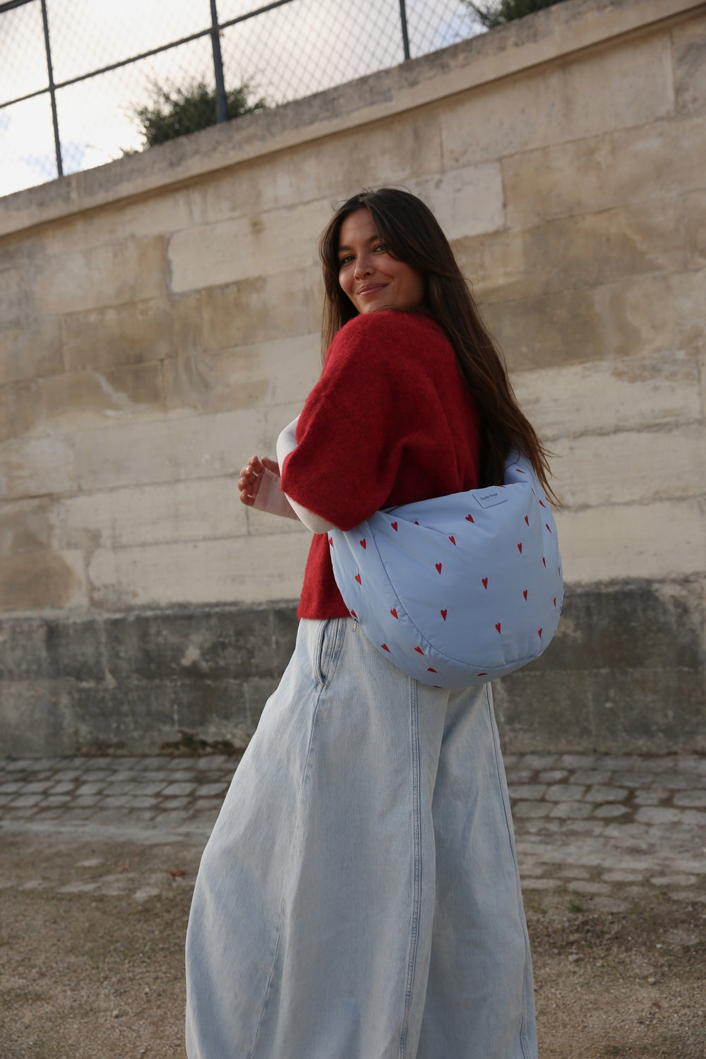 Puffy Cross Body Bag | Light Blue Hearts