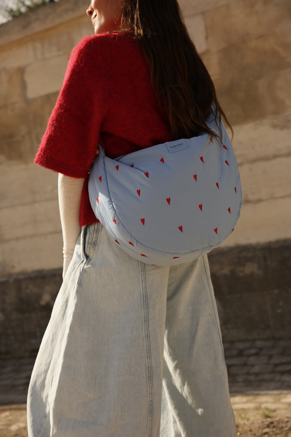 Puffy Cross Body Bag | Light Blue Hearts