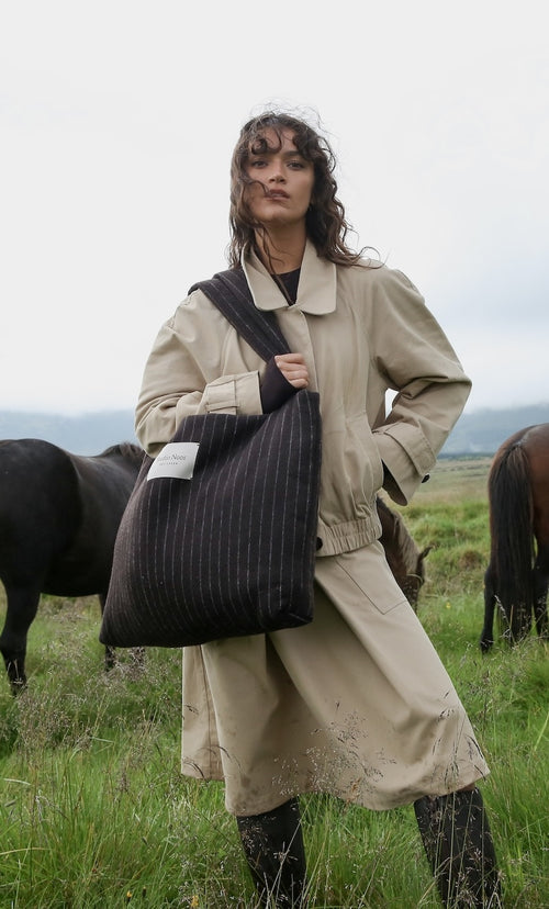 Flannel Chalkstripe Mom Bag | Brown