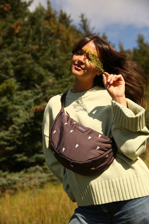 Puffy Adult Fanny Pack | Brown Hearts
