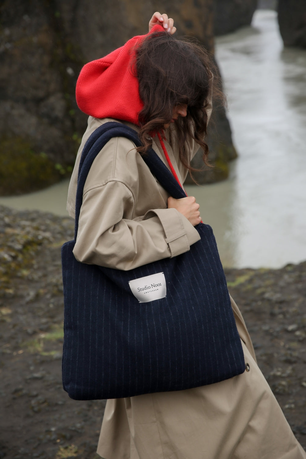 Flannel Chalkstripe Mom Bag | Dark Blue