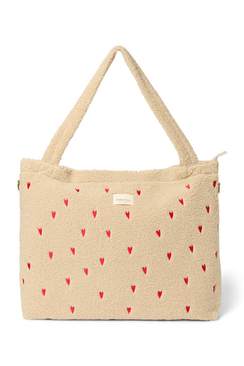Teddy Hearts Diaper Bag | Ecru Hearts