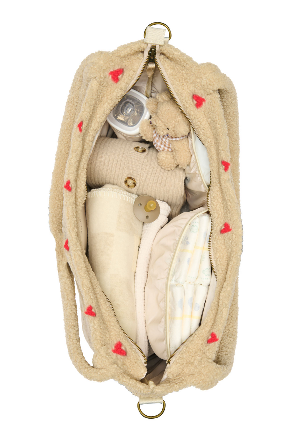 Teddy Hearts-Wickeltasche | Ecru