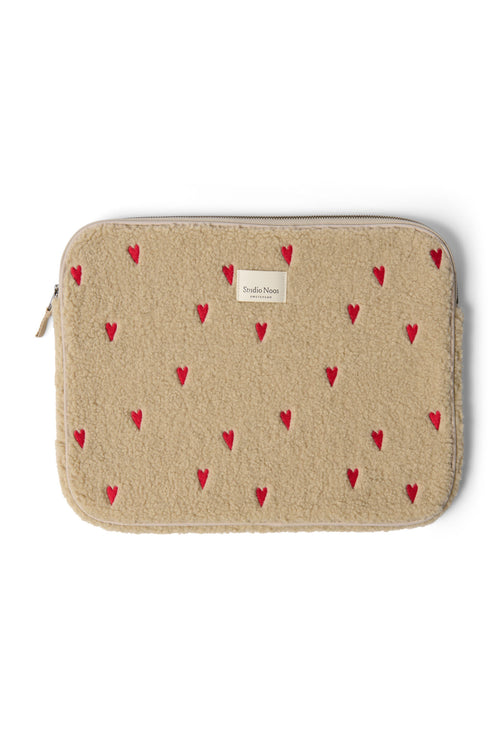 Teddy Hearts Laptop Sleeve 15 Inch | Ecru Hearts