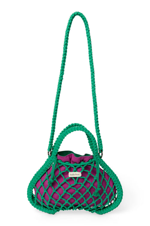 Paars-Groene Dubbelzijdige Insert | Groene Macramé Mini Handtas met