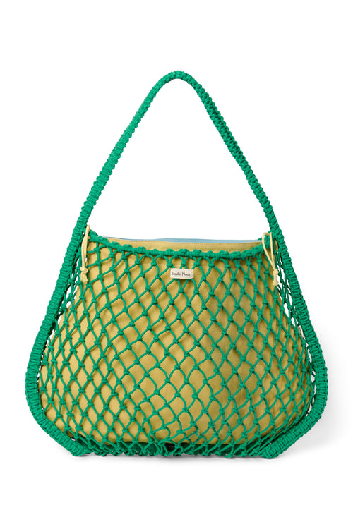 Blauw-Gele Dubbelzijdige Insert | Groene Macramé Mom Bag met