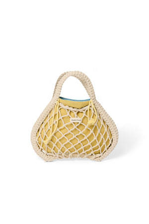 Blauw-Gele Dubbelzijdige Insert | Naturel Macramé Mini Handtas met