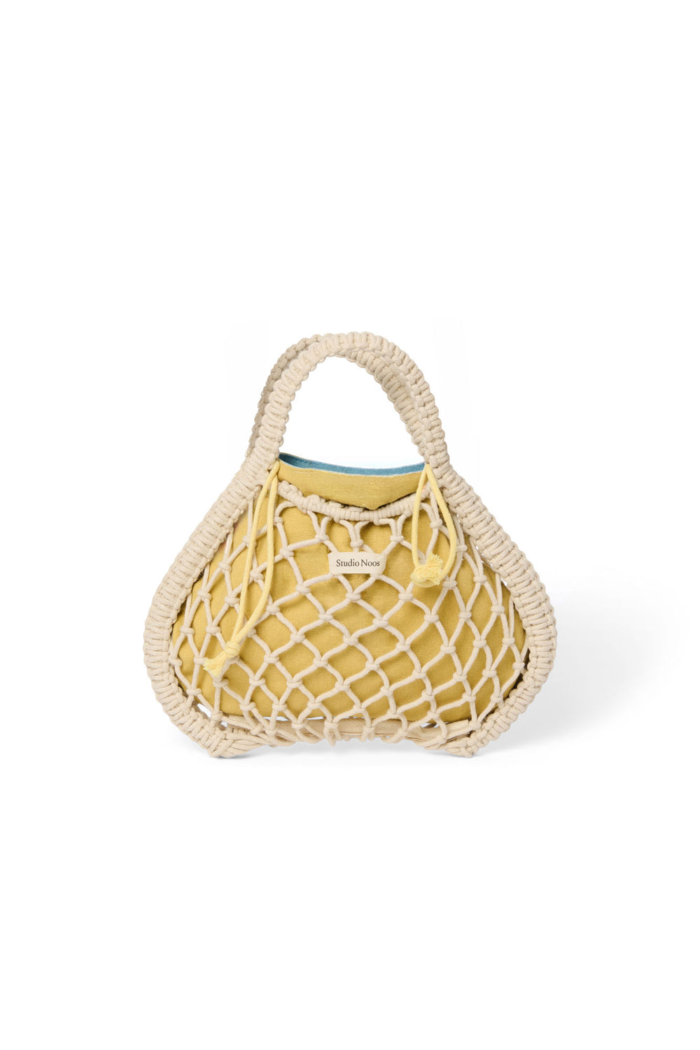 Blue-Yellow Reversible Insert | Natural Macramé Mini Handbag with