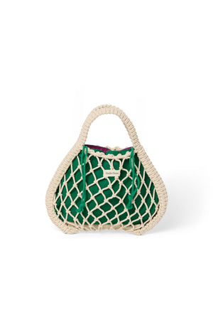 Paars-Groene Dubbelzijdige Insert | Naturel Macramé Mini Handtas met