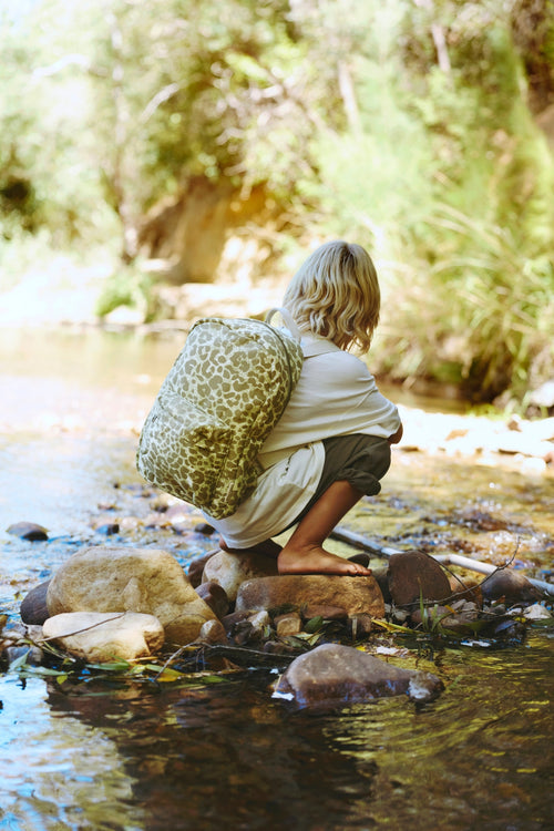 Cotton Midi Backpack | Green Leopard