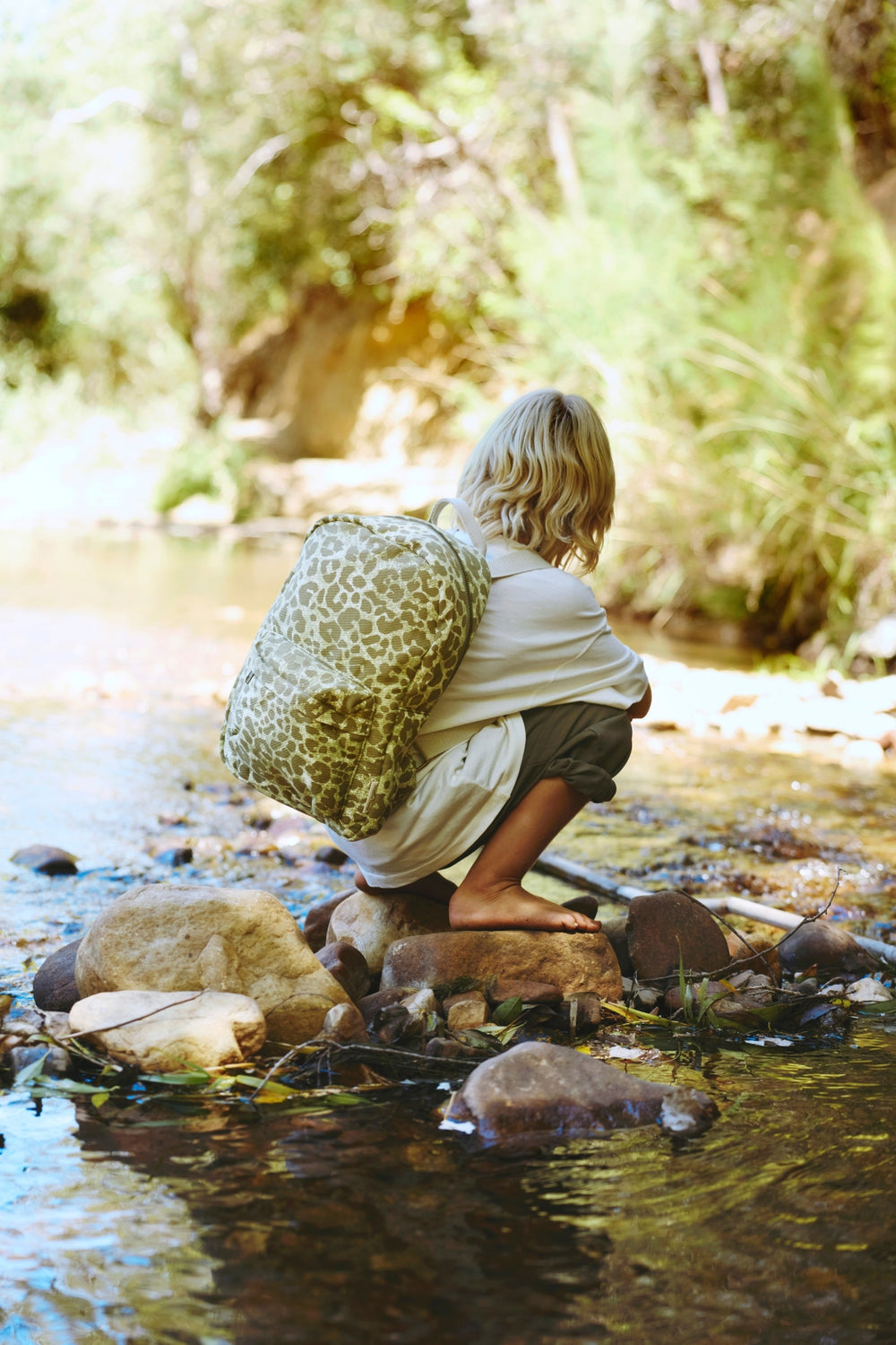 Cotton Midi Backpack | Green Leopard
