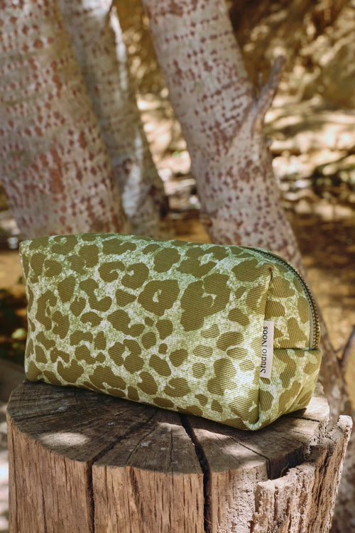 Green Leopard Cotton Pouch