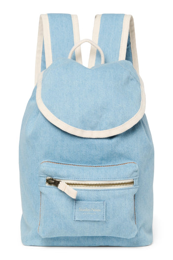 Denim Solid Midi Backpack Drawstring | Blue