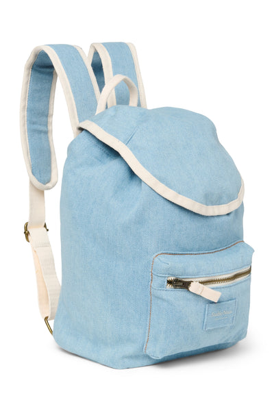 Denim Solid Midi Backpack Drawstring | Blue