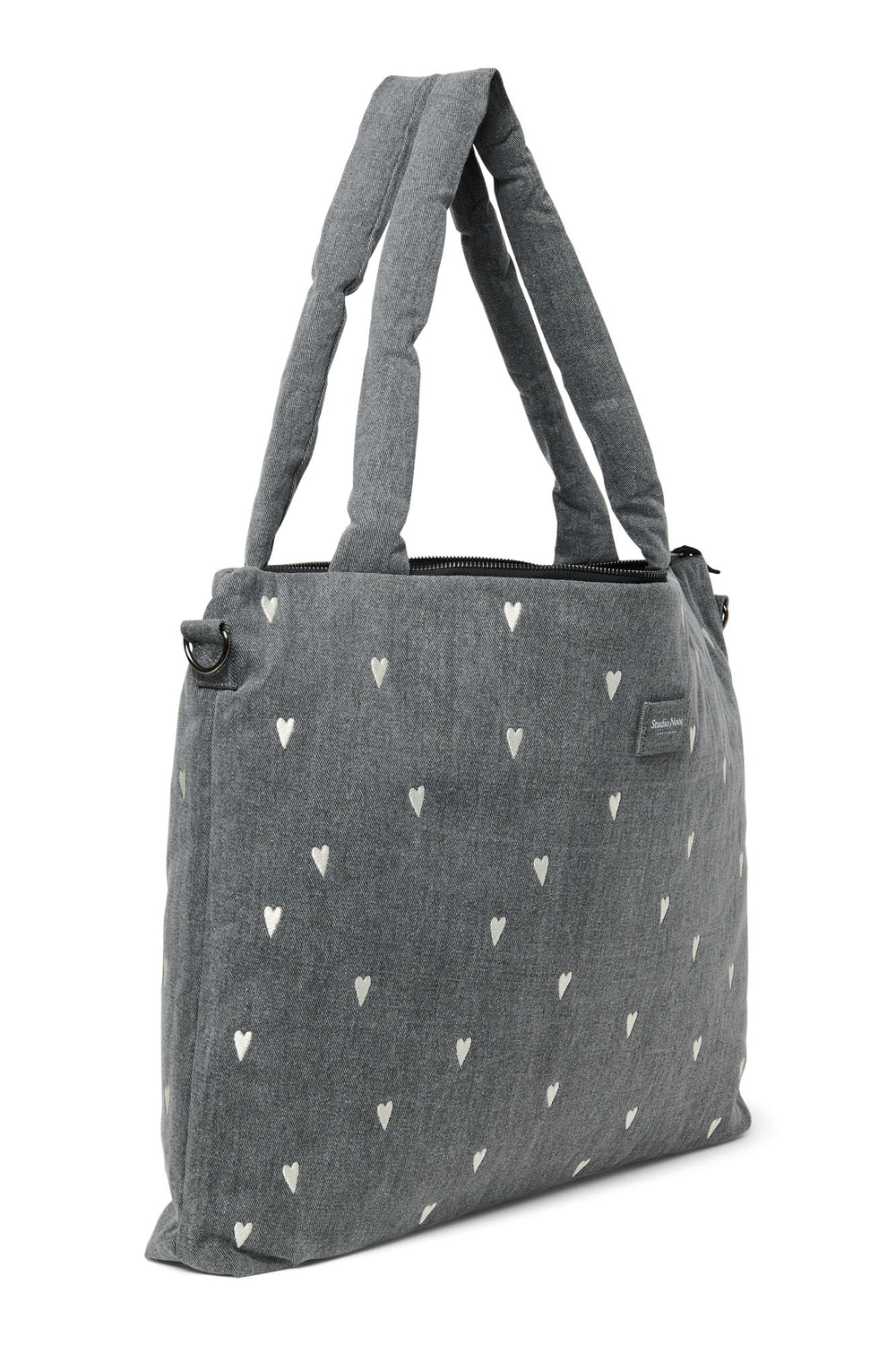 Denim Diaper Bag | Grey Hearts