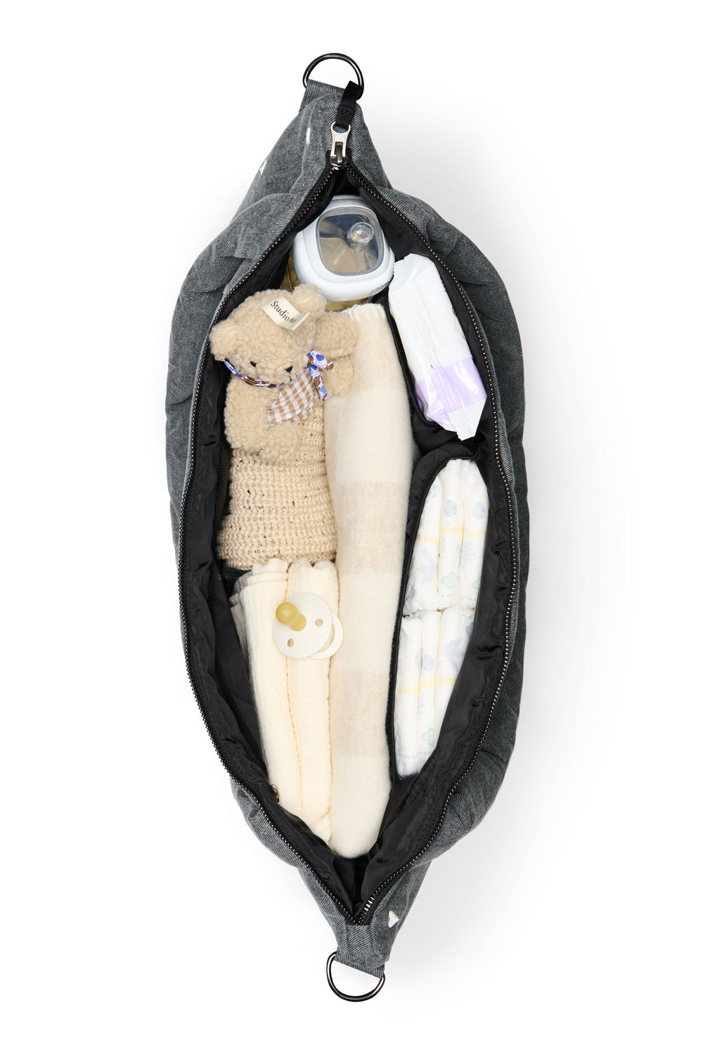 Denim Diaper Bag | Grey Hearts