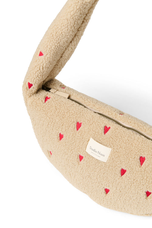 Ecru Teddy Hearts Mini Crossbody Tas