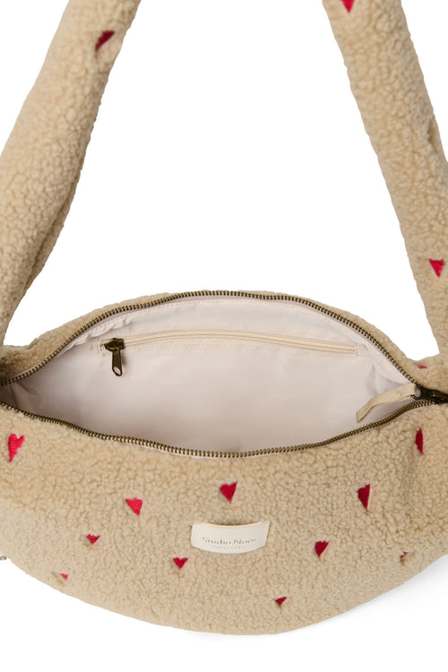Ecru Teddy Hearts Mini Crossbody Tas