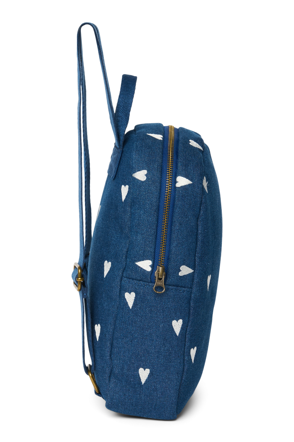 Denim Mini Backpack | Dark Blue White Hearts