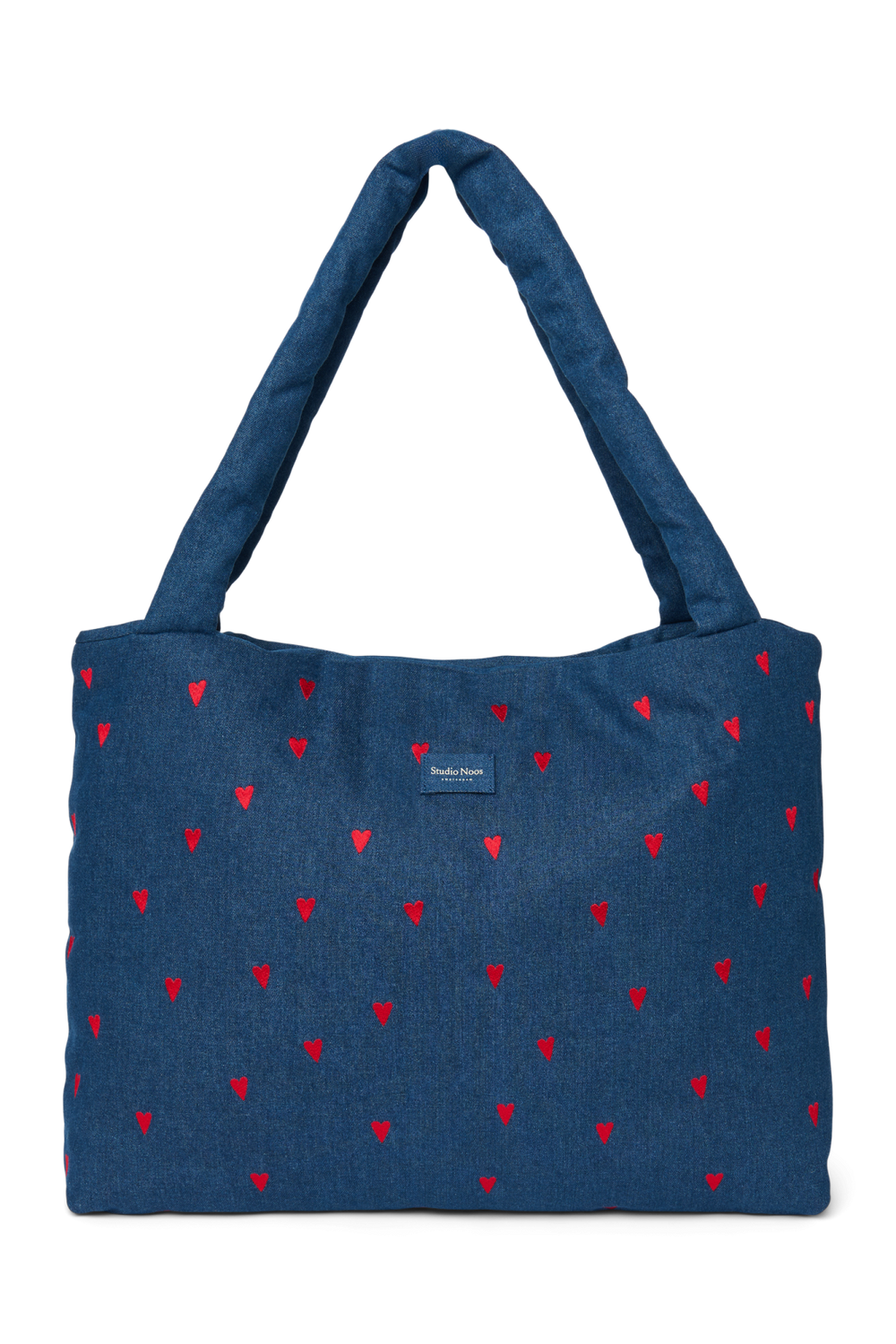 Denim Mom Bag | Dark Blue Red Hearts