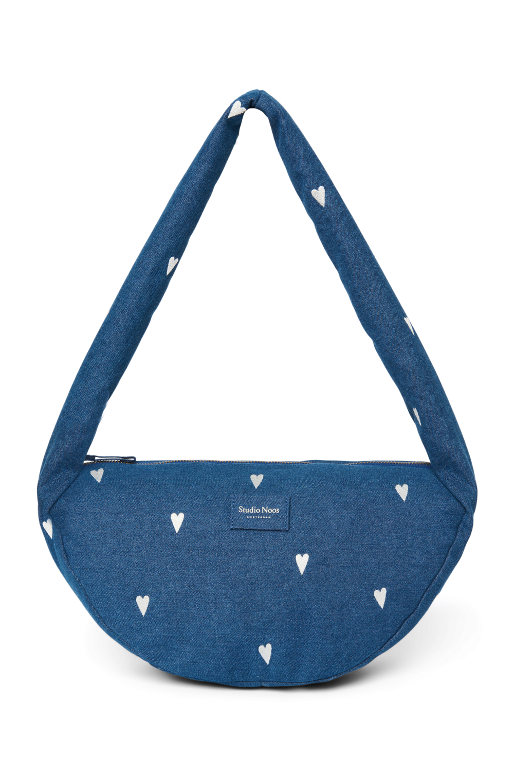 Denim Mini Cross Body Bag | Dark Blue White Hearts