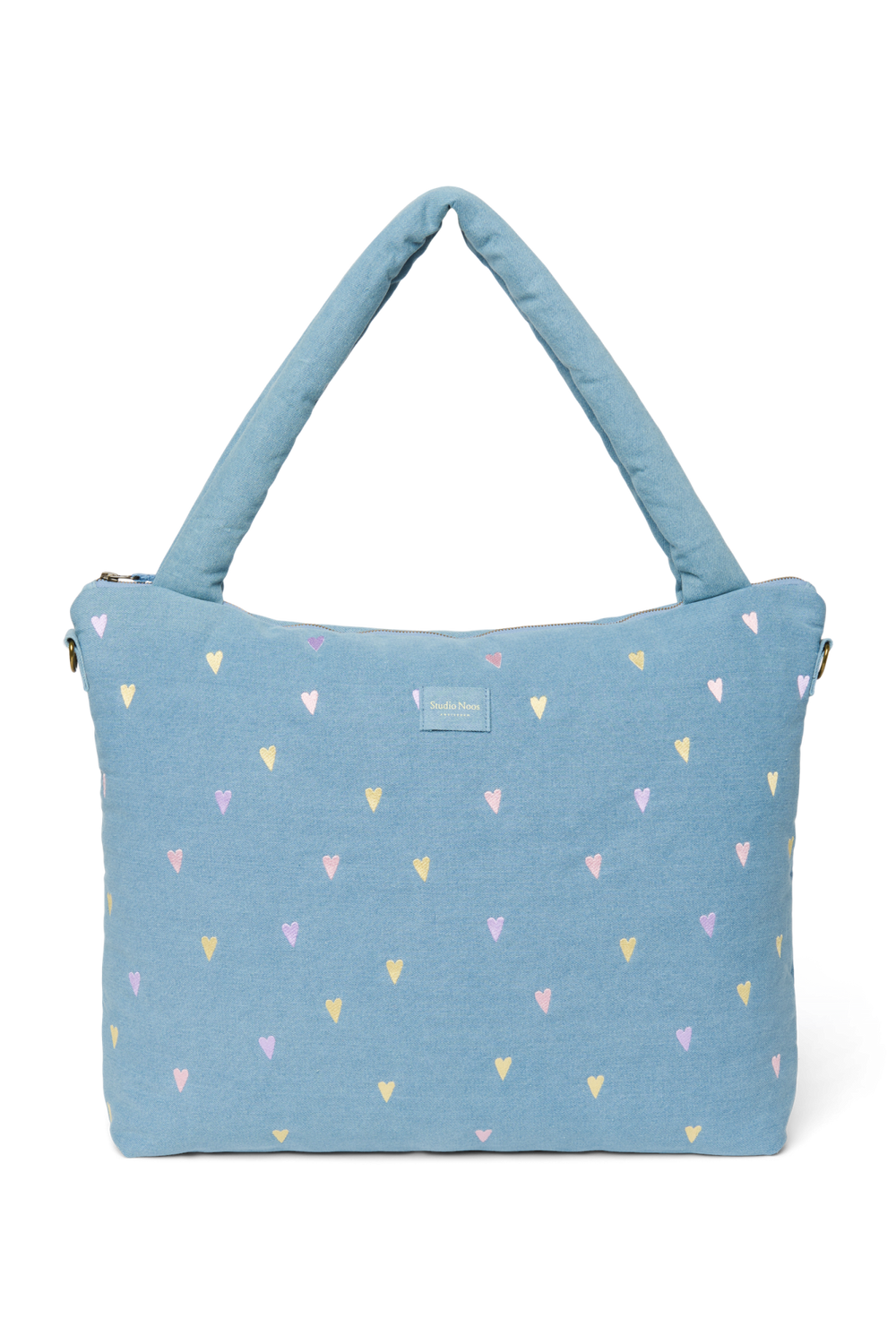 Denim Diaper Bag | Light Blue Hearts
