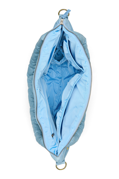 Denim Diaper Bag | Light Blue Hearts