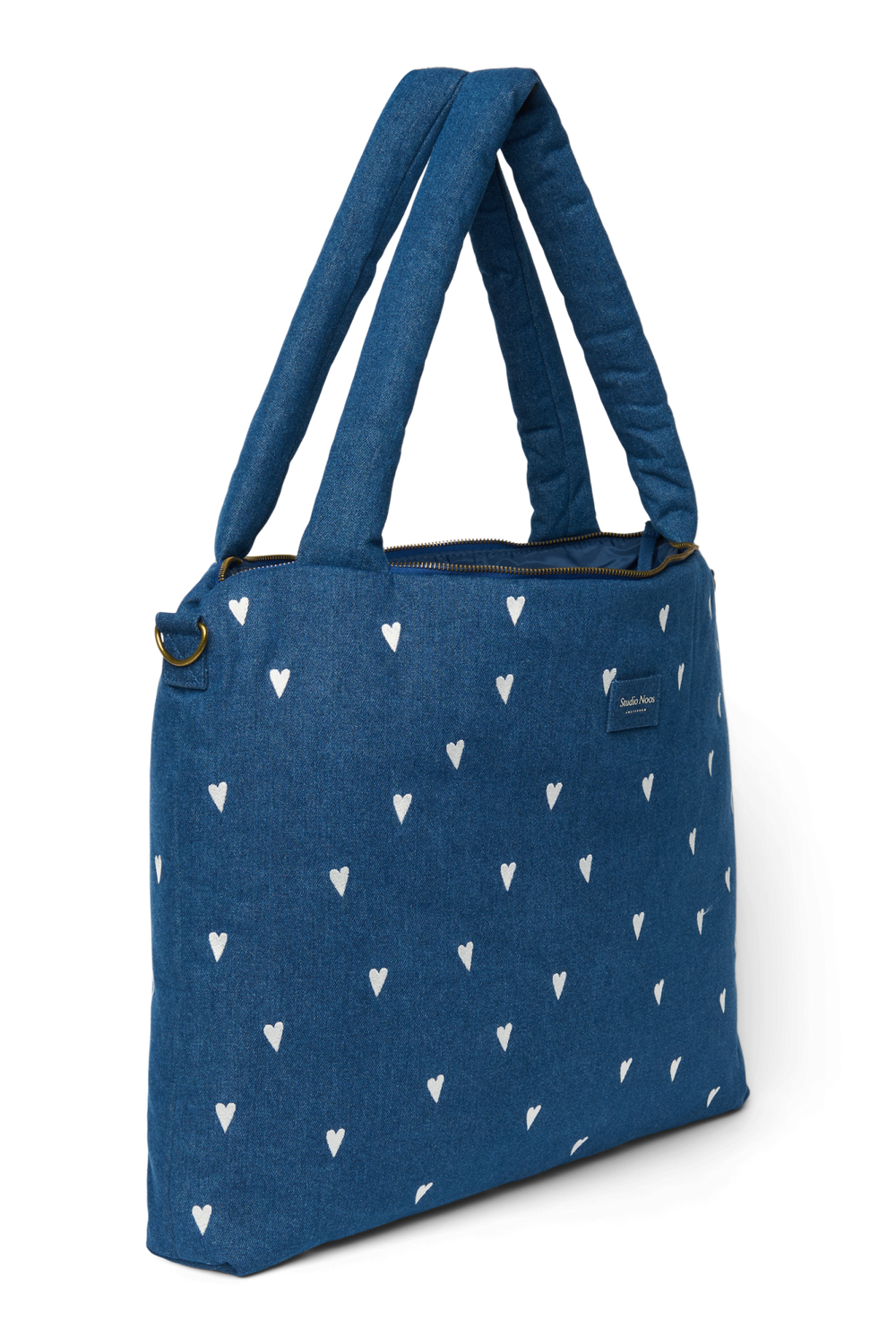 Denim Diaper Bag | Dark Blue White Hearts