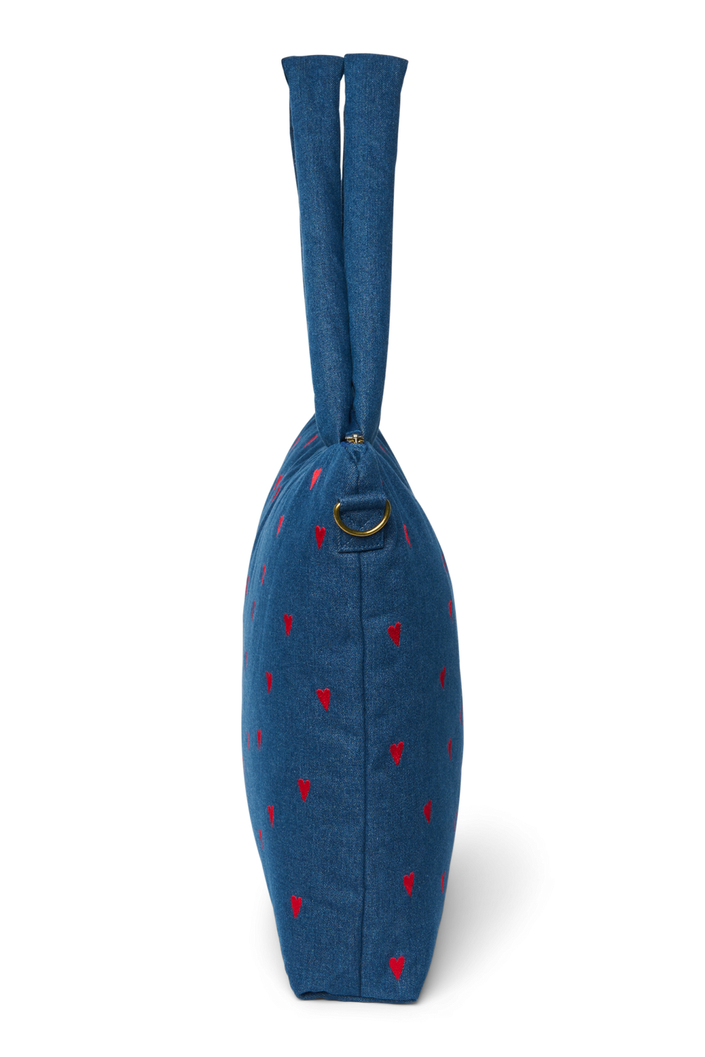 Denim Diaper Bag | Dark Blue Red Hearts