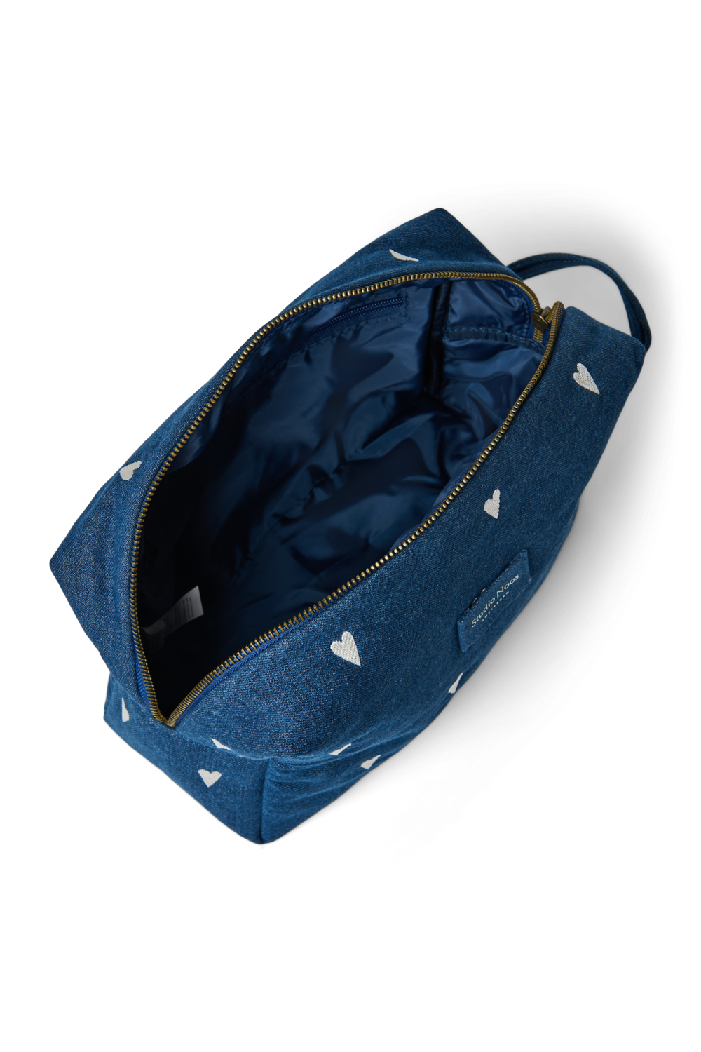 Denim Toiletry Bag | Dark Blue White Hearts