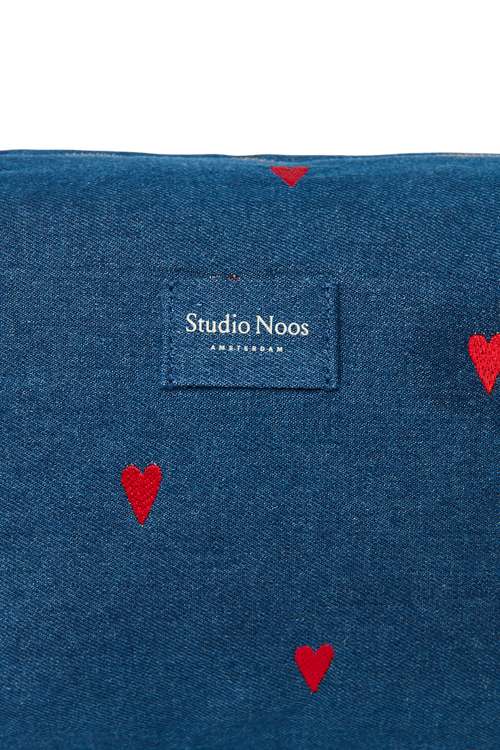 Denim Toiletry Bag | Dark Blue Red Hearts