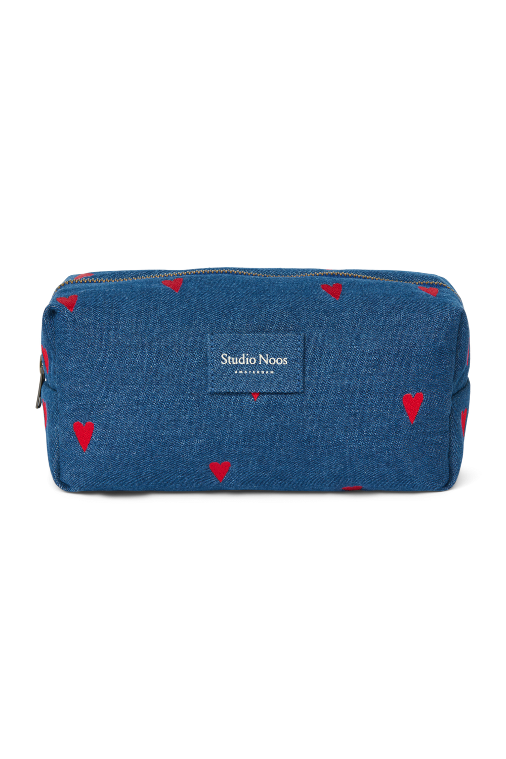 Denim Pouch | Dark Blue Red Hearts