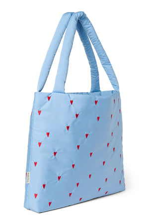Puffy Mom Bag | Light Blue Hearts