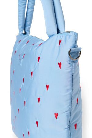 Puffy Diaper Bag | Light Blue Hearts