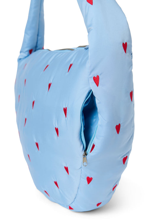 Sac bandoulière puffy bleu clair à cœurs