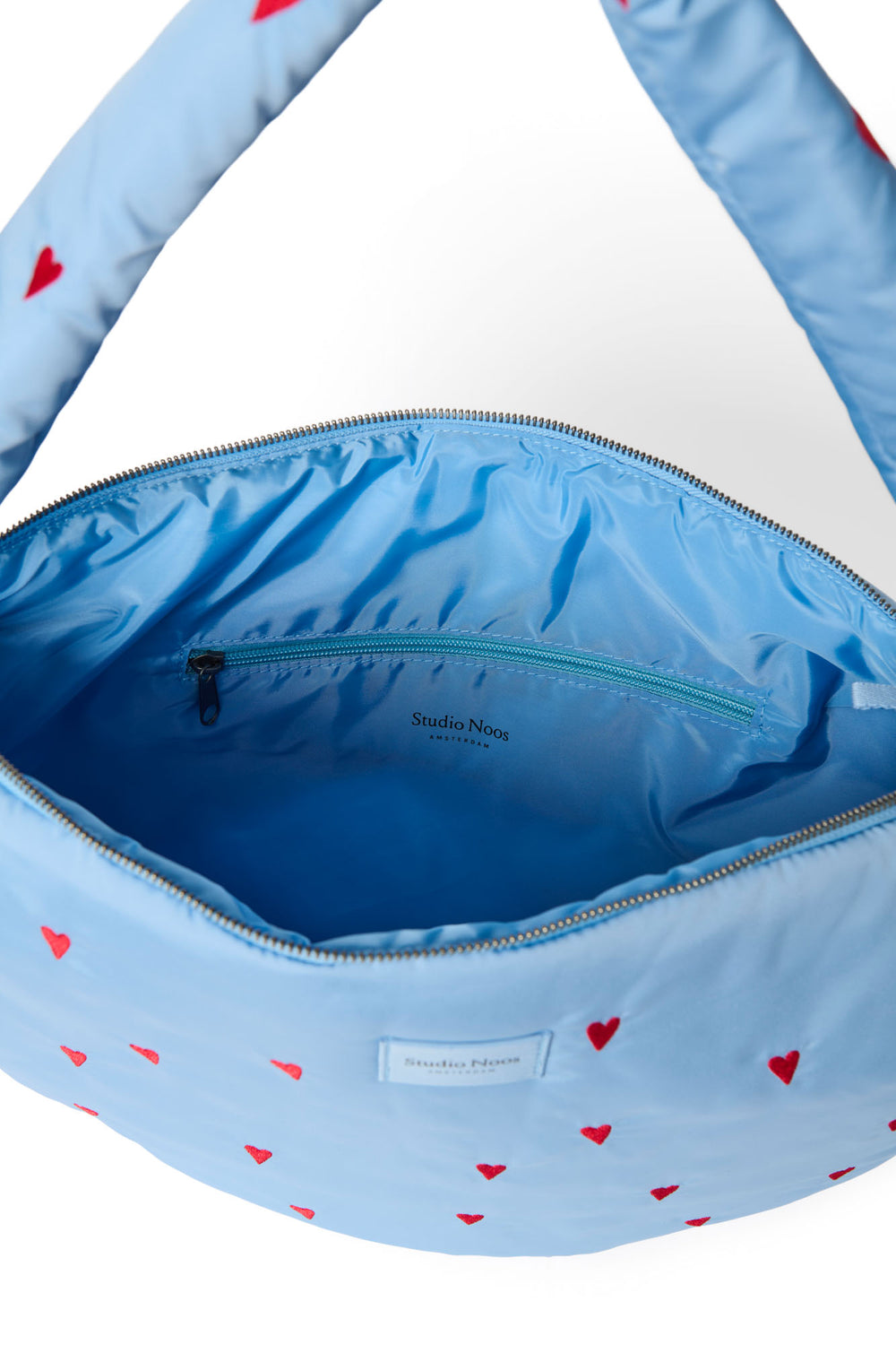 Puffy Cross Body Bag | Light Blue Hearts