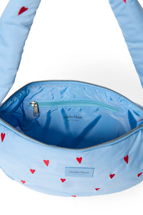 Puffy Mini Cross Body Bag | Light Blue Hearts