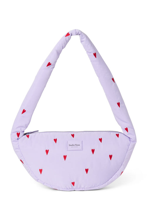 Mini sac bandoulière puffy violet à cœurs