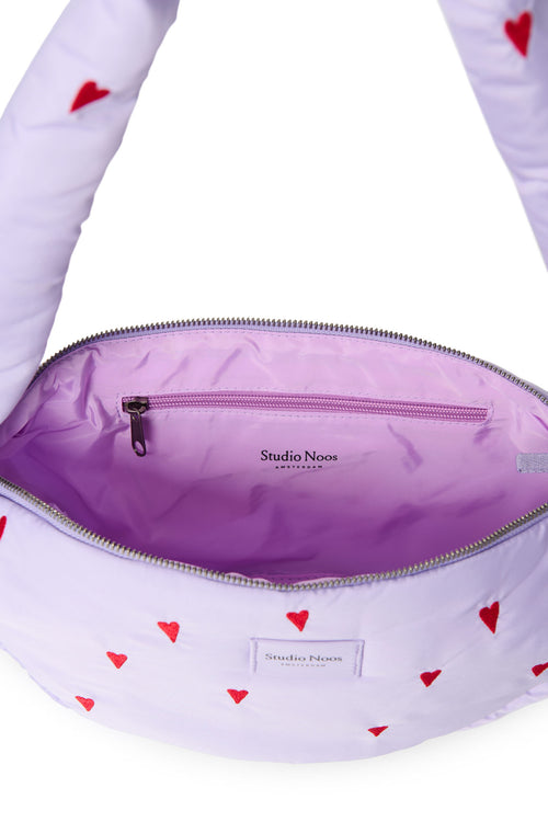 Paarse Hearts Puffy Mini Crossbody Tas